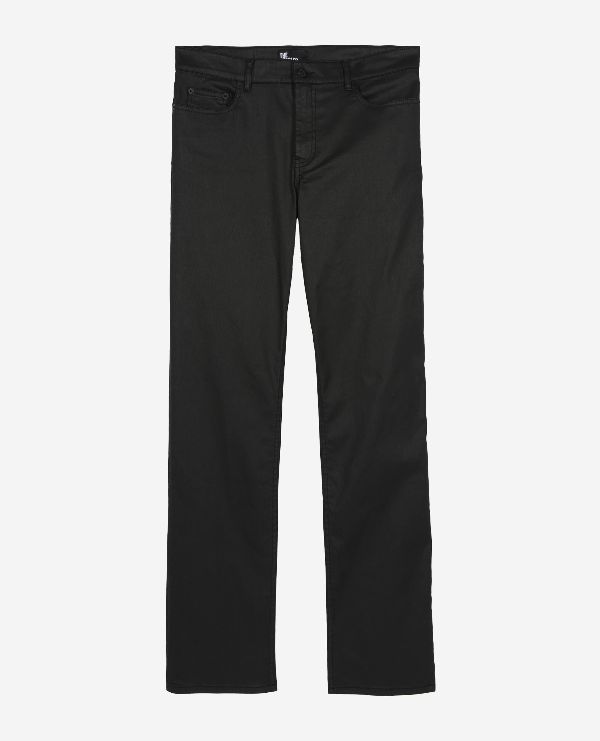 Black leather-effect straight-cut jeans, BLACK, hi-res image number null