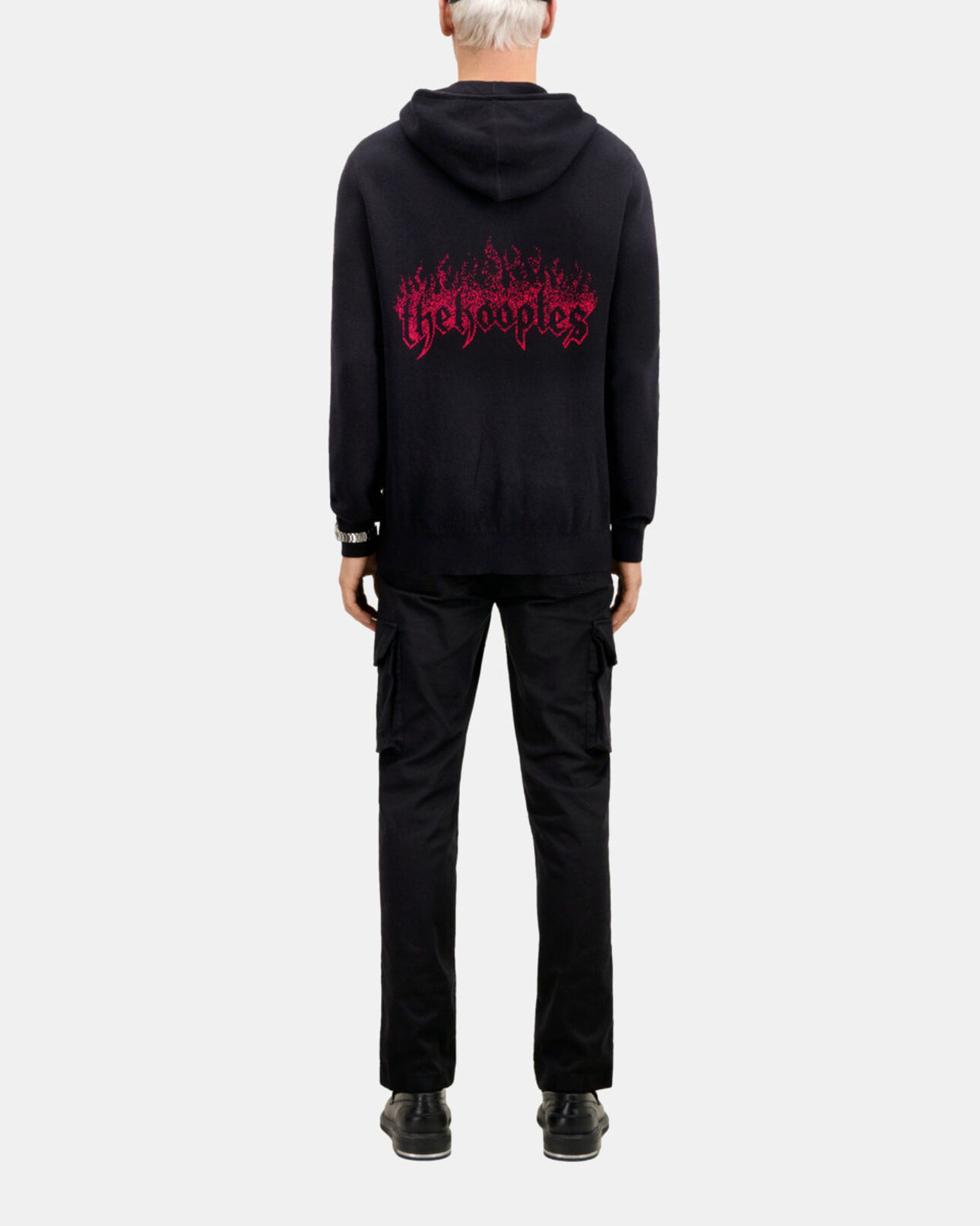 The Kooples HOMME BLACK - RED cardigan à capuche noir en mélange de laine