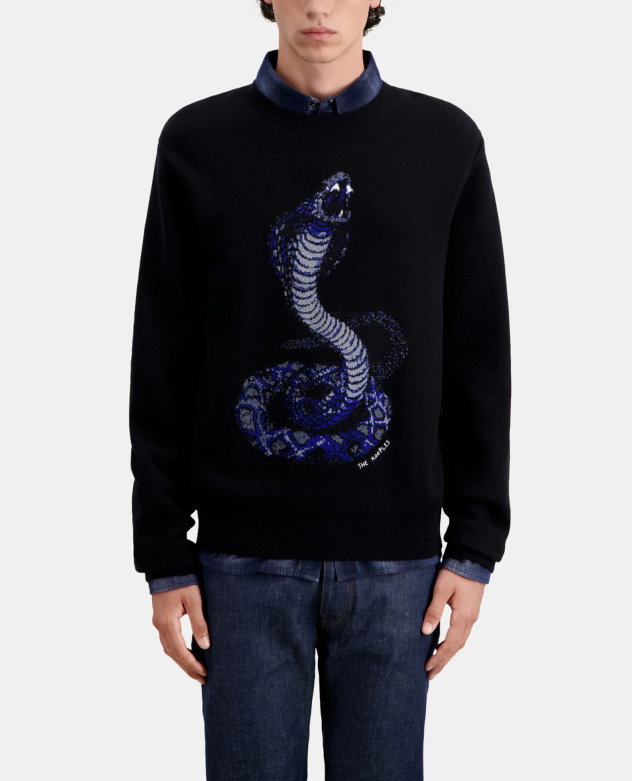 Schwarzer Pullover aus Wolle mit Kobramotiv, BLACK, hi-res image number null