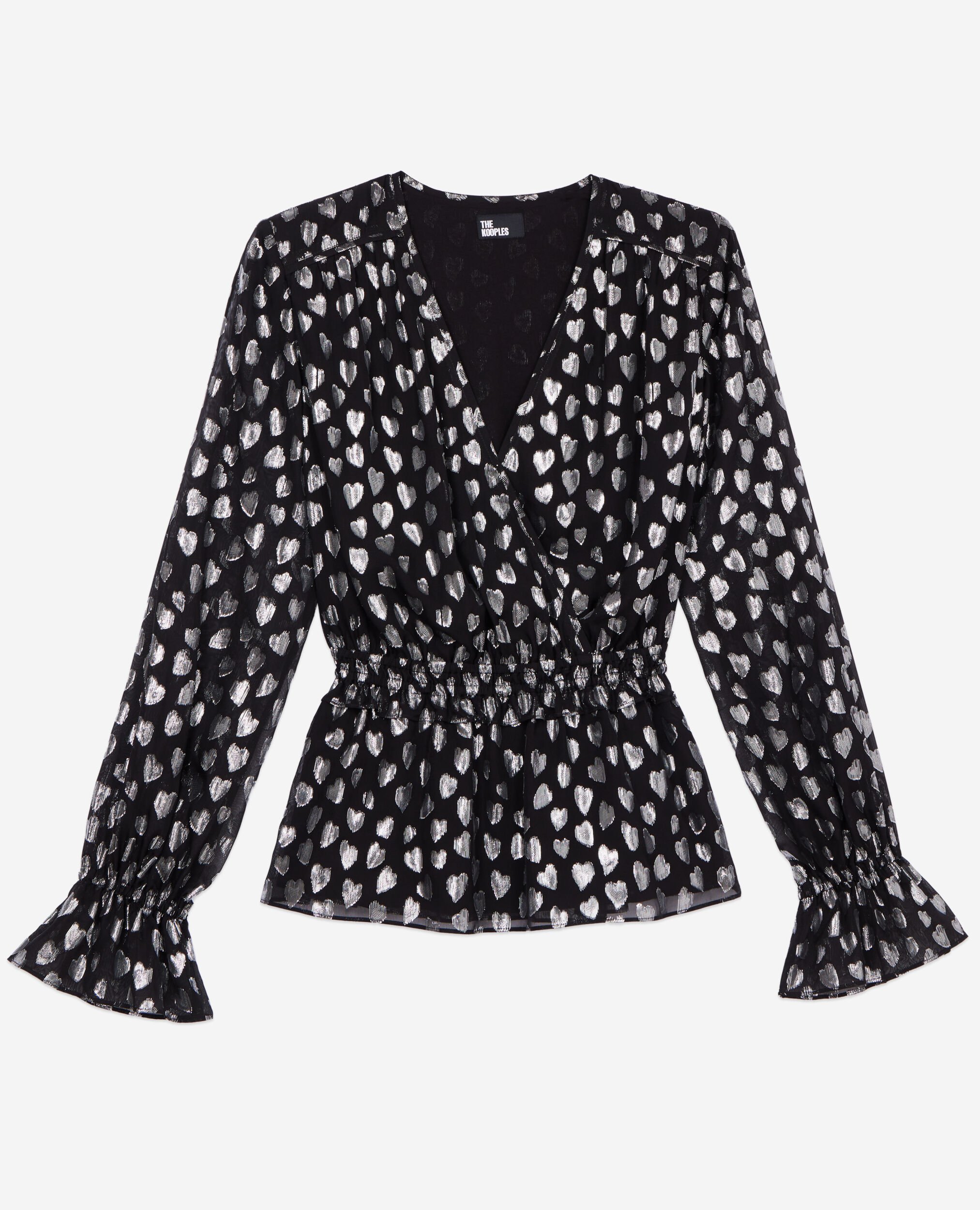 Top avec cœurs argentés noir, BLACK SILVER, hi-res image number null