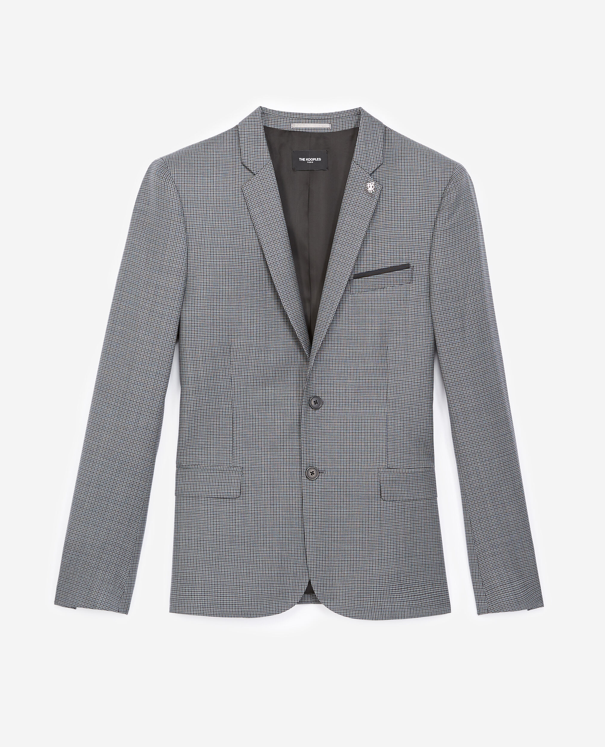 Grey wool jacket with houndstooth motif, GREY, hi-res image number null