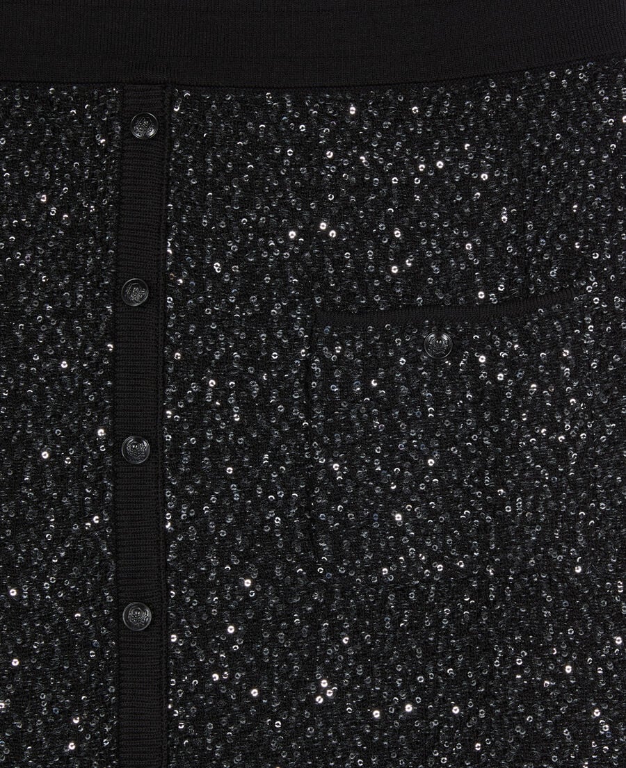 The Kooples DAMEN BLACK halblanger, schwarzer rock mit pailletten