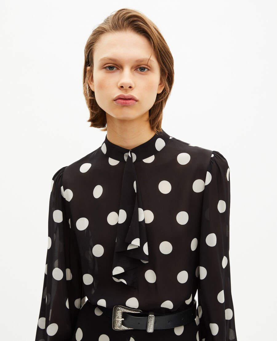 The Kooples WOMEN BLACK WHITE black silk blend polka dot print top