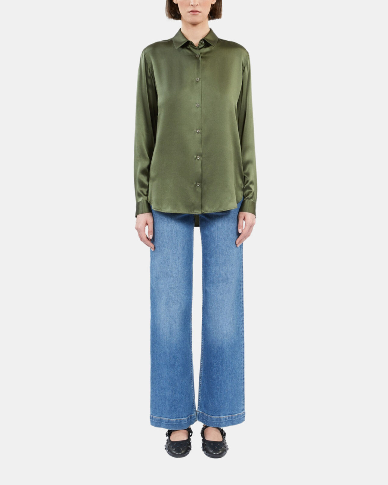 The Kooples FEMME KAKI chemise en soie kaki
