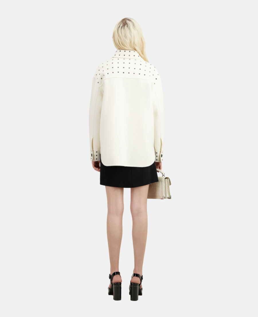 The Kooples F ECRU ecru wool-blend overshirt-style jacket with studs