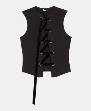 The Kooples DAMEN BLACK schwarzes oberteil mit schnürung