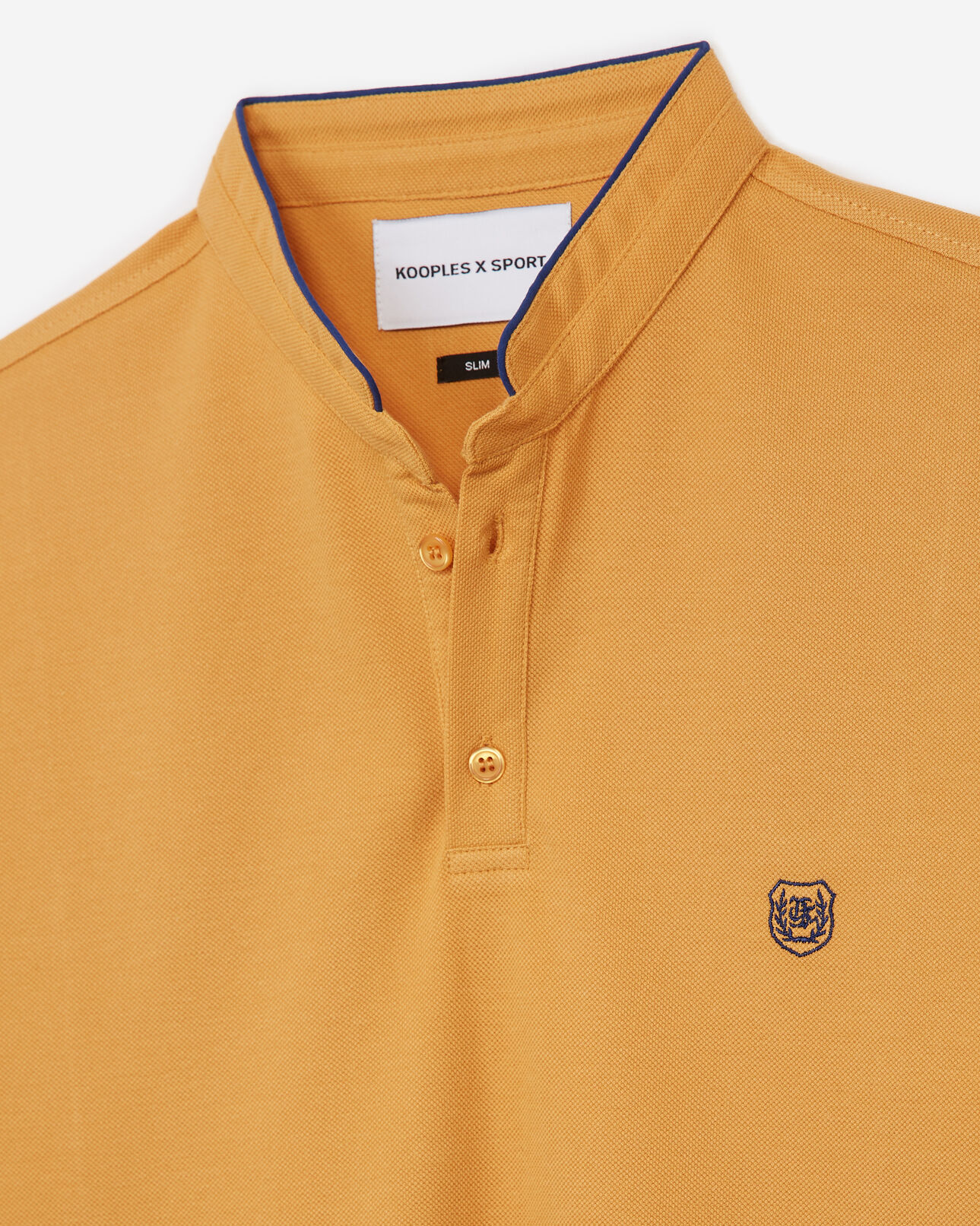 The Kooples HOMME HONEY YELL / MIDNIGHT BLU polo coton jaune col officier bord bleu