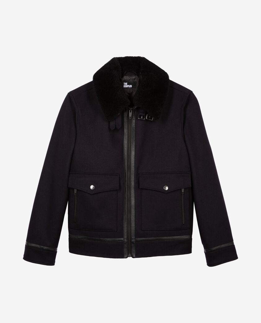 The Kooples HOMME NAVY blouson en laine avec col sherpa marine