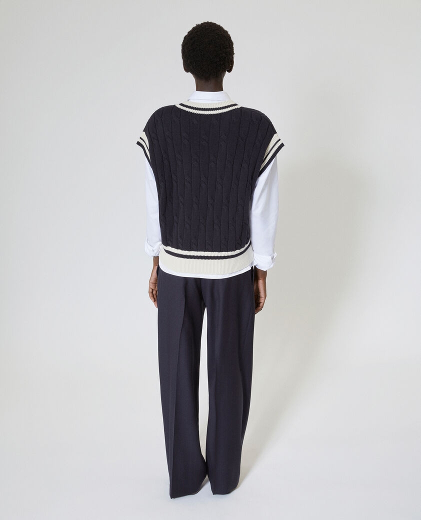 The Kooples FEMME NAVY ECRU pull sans manches en coton marine