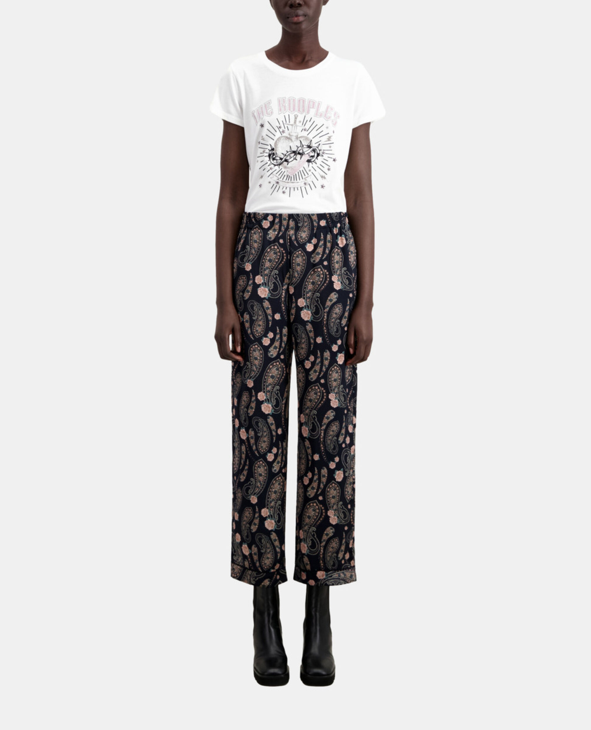 Printed trousers, BLACK / PINK, hi-res image number null