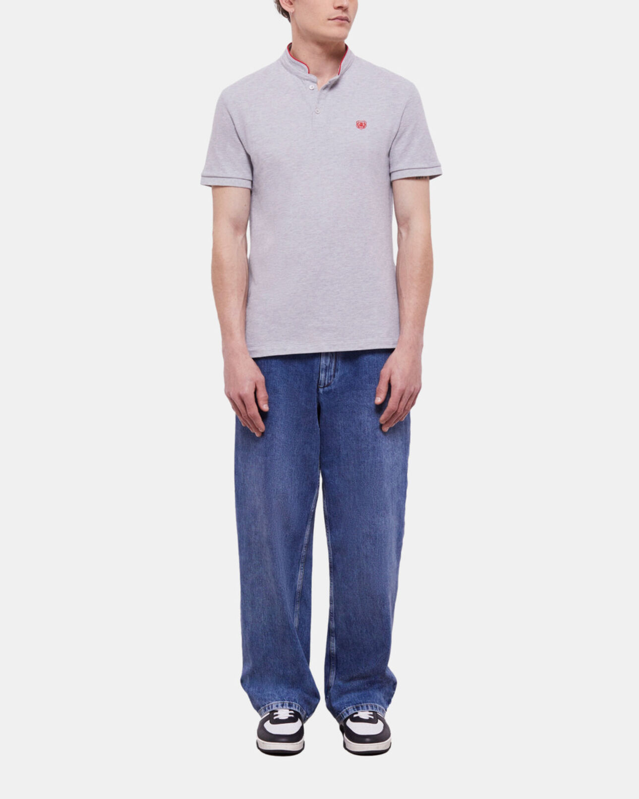 The Kooples HERREN LIGHT GREY graues poloshirt mit offizierskragen