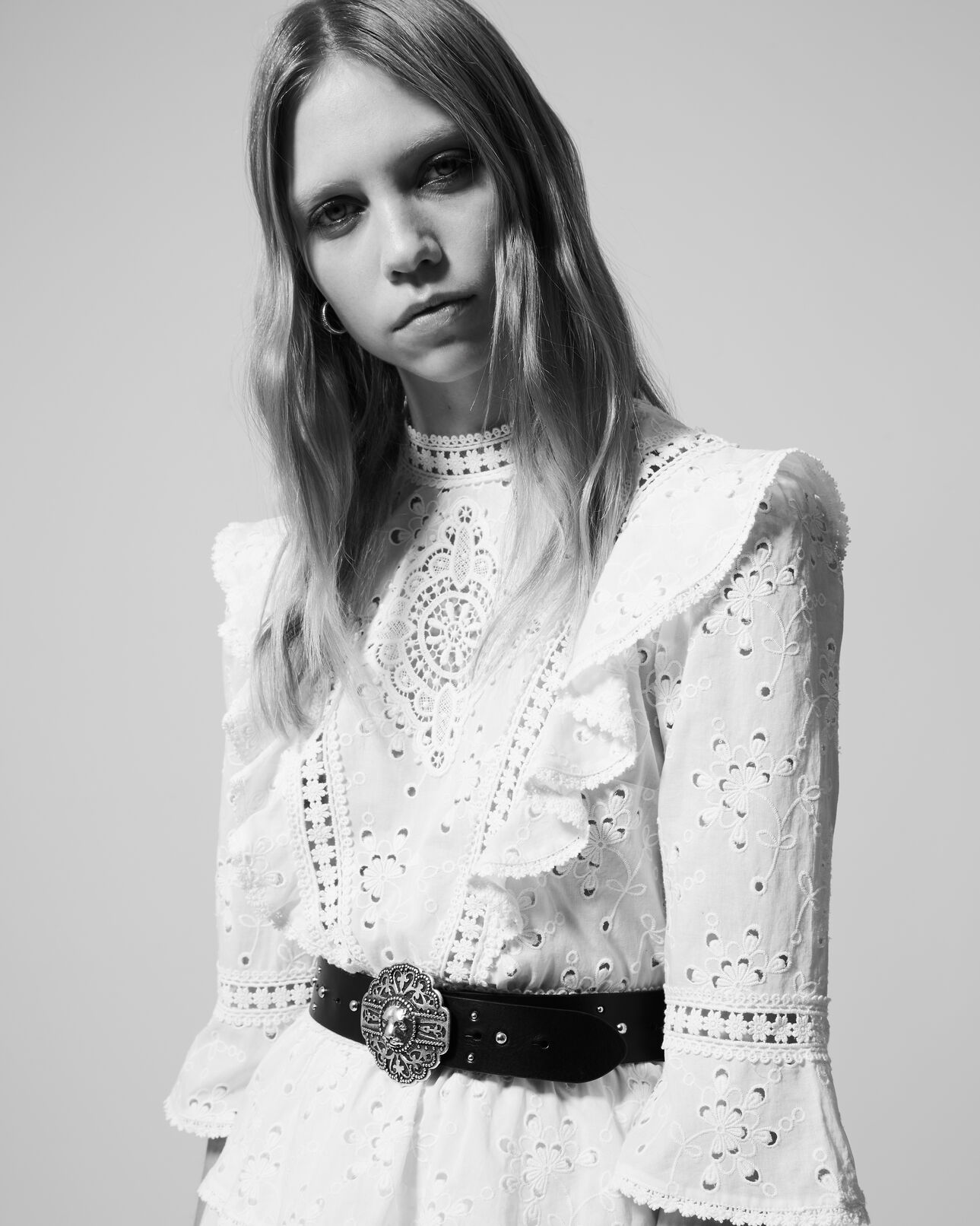 The Kooples MUJER ECRU vestido encaje blanco crudo corto volantes