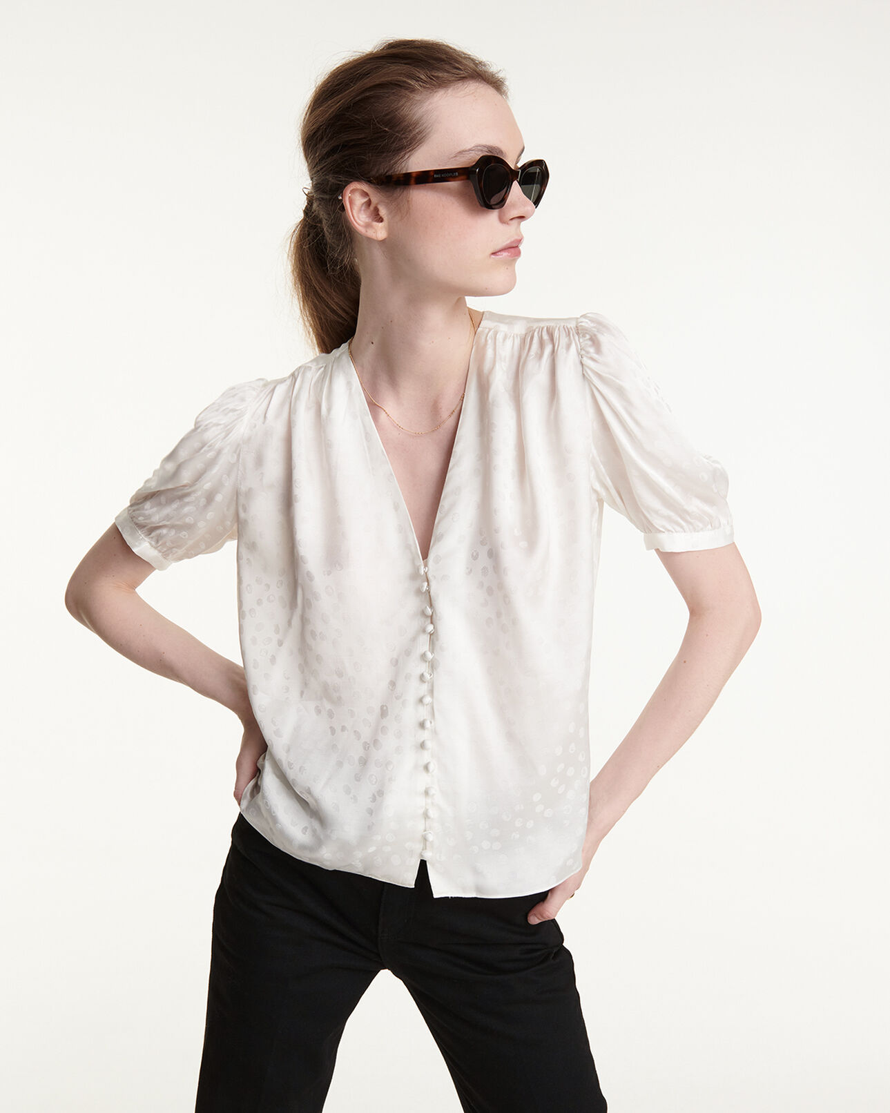 The Kooples WOMEN ECRU flowing jacquard shirt with puffed sleeves