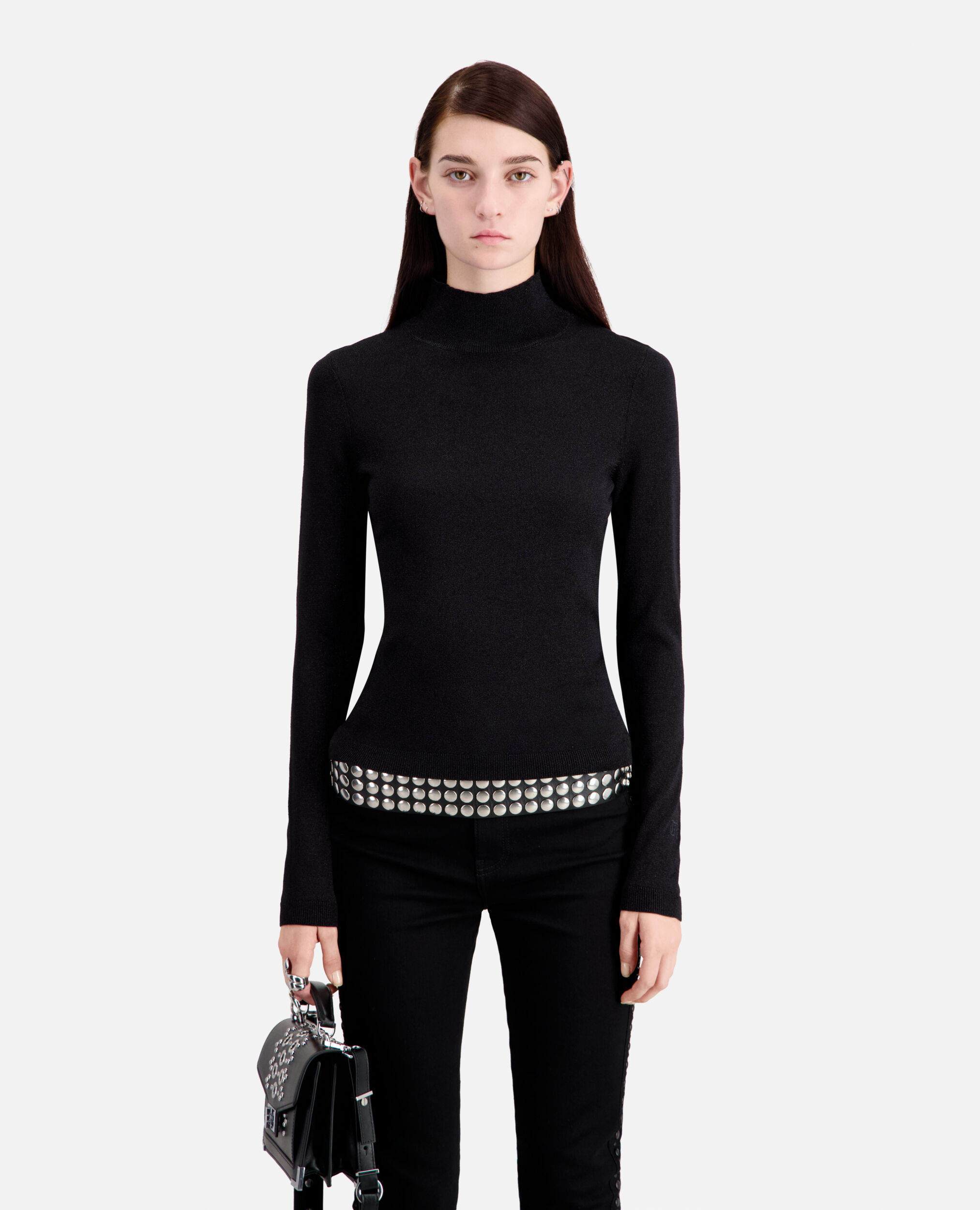 Black glitter effect sweater, BLACK, hi-res image number null