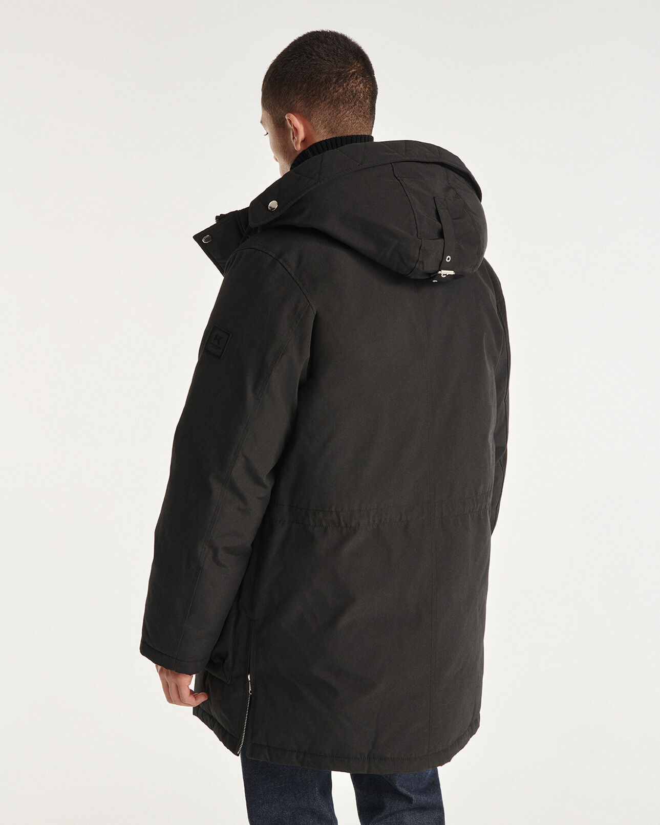 The Kooples HOMME BLACK parka noir capuche et poches logo gomme