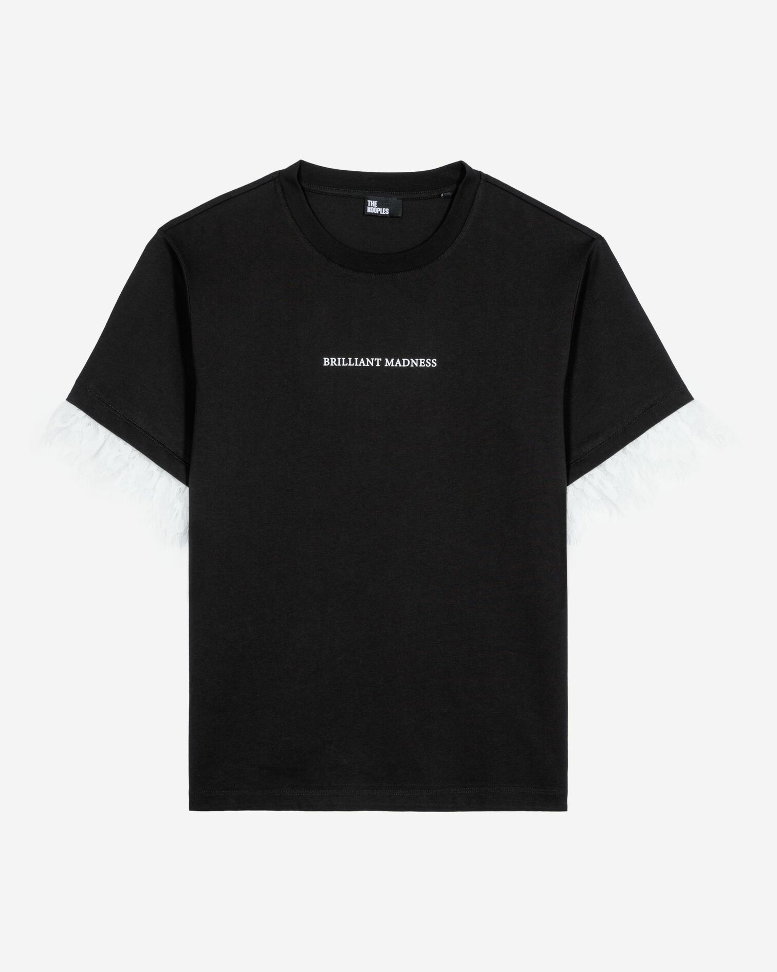 T-shirt avec sérigraphie et dentelle noire, BLACK, hi-res image number null