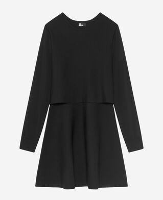 The Kooples FEMME BLACK robe courte trompe l'oeil en maille noire