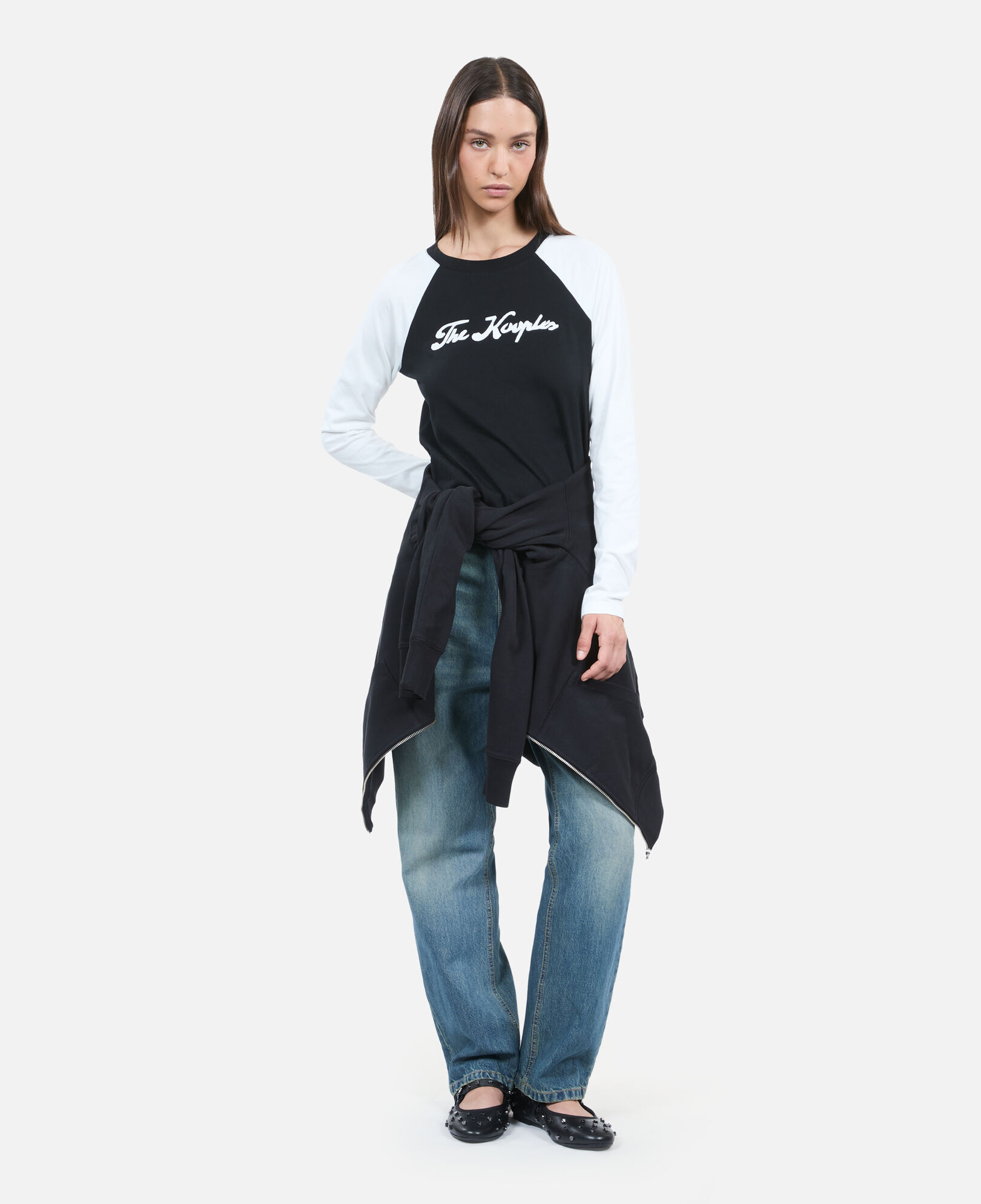 The Kooples FEMME BLACK t-shirt manches longues noir et blanc