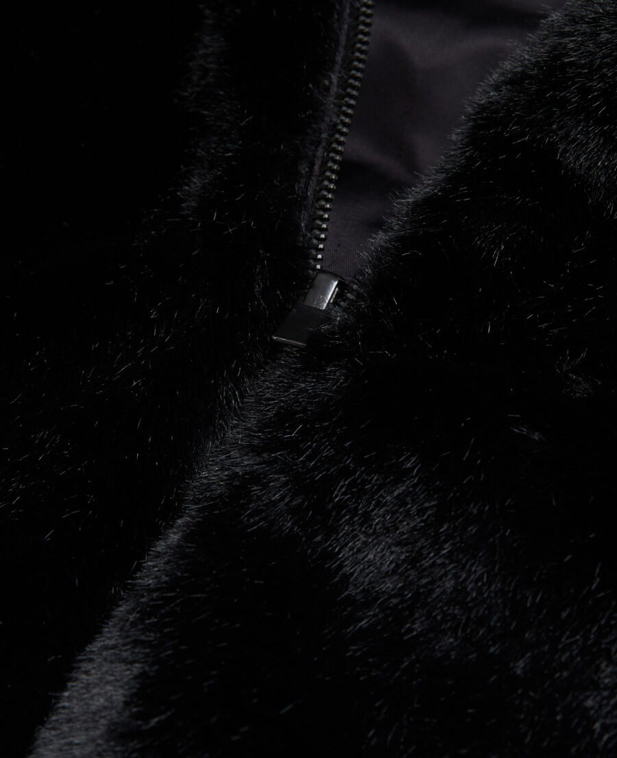 manteau fausse fourrure à capuche noir
