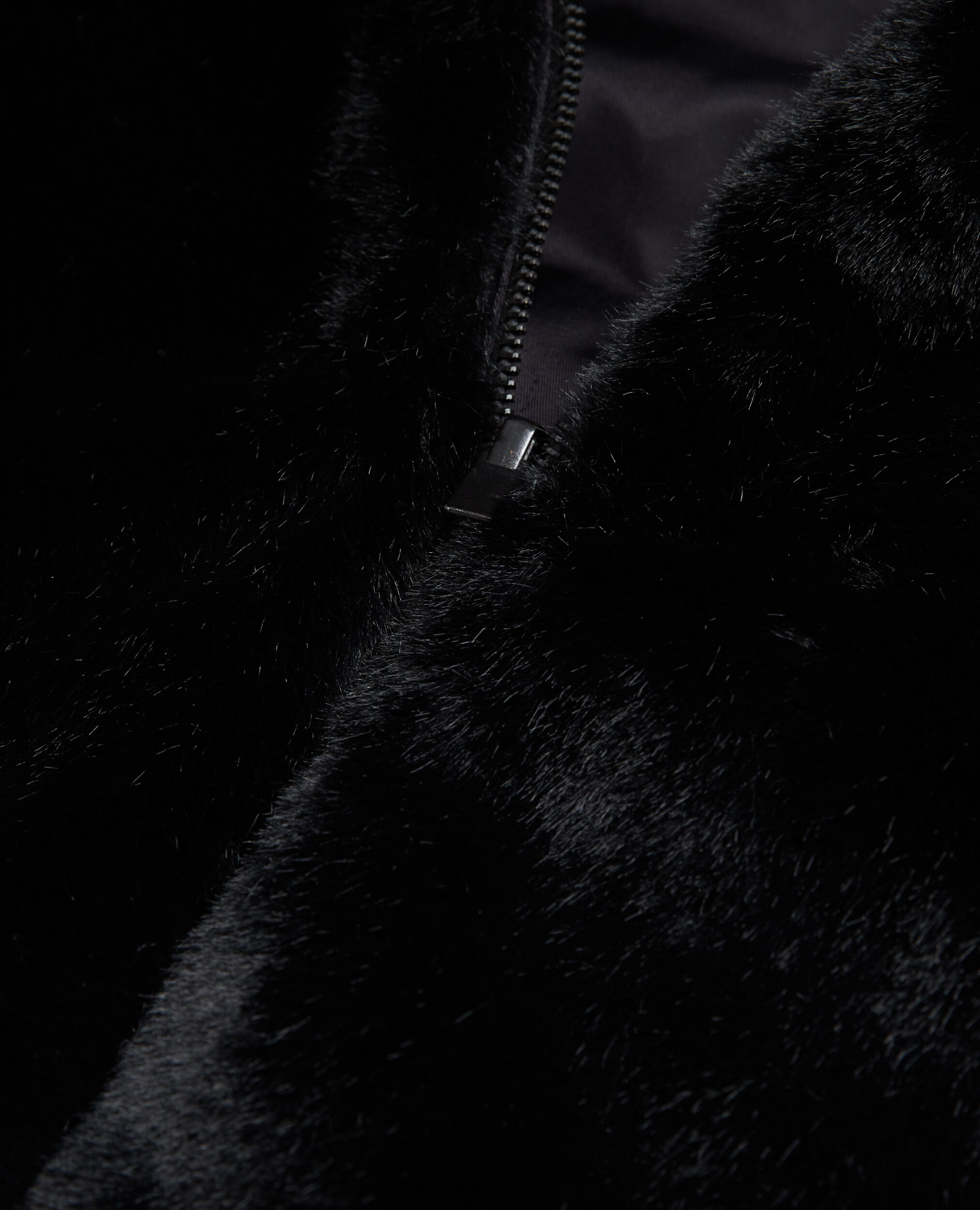 Black faux fur coat with hood, BLACK, hi-res image number null