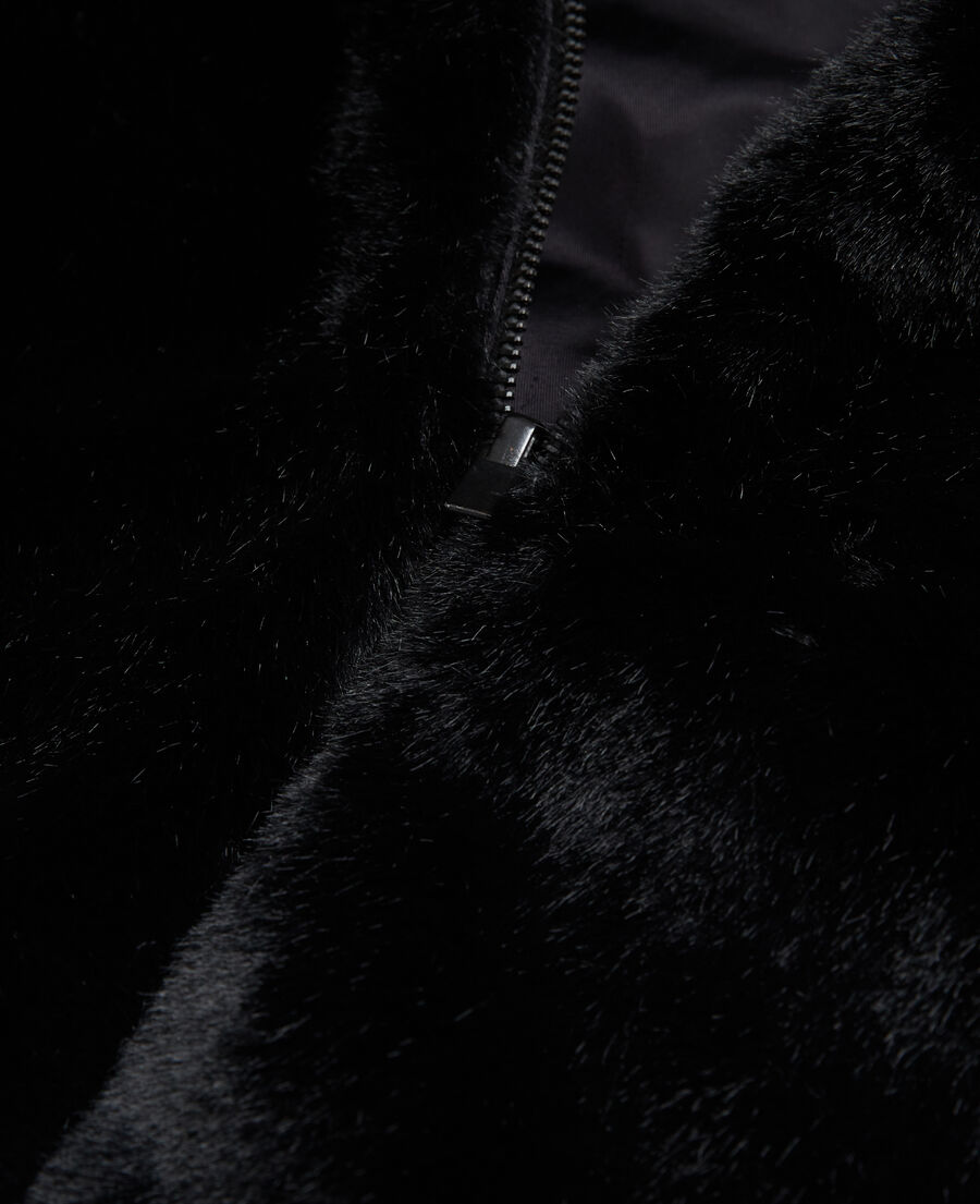 abrigo pelo sintético capucha negro