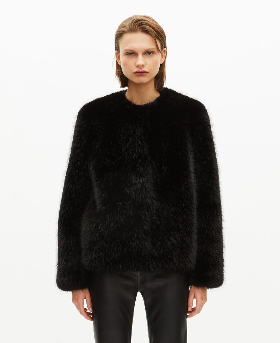 The Kooples WOMEN BLACK black fur-effect short coat