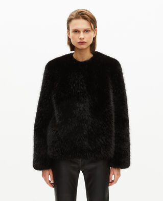 The Kooples WOMEN BLACK black fur-effect short coat