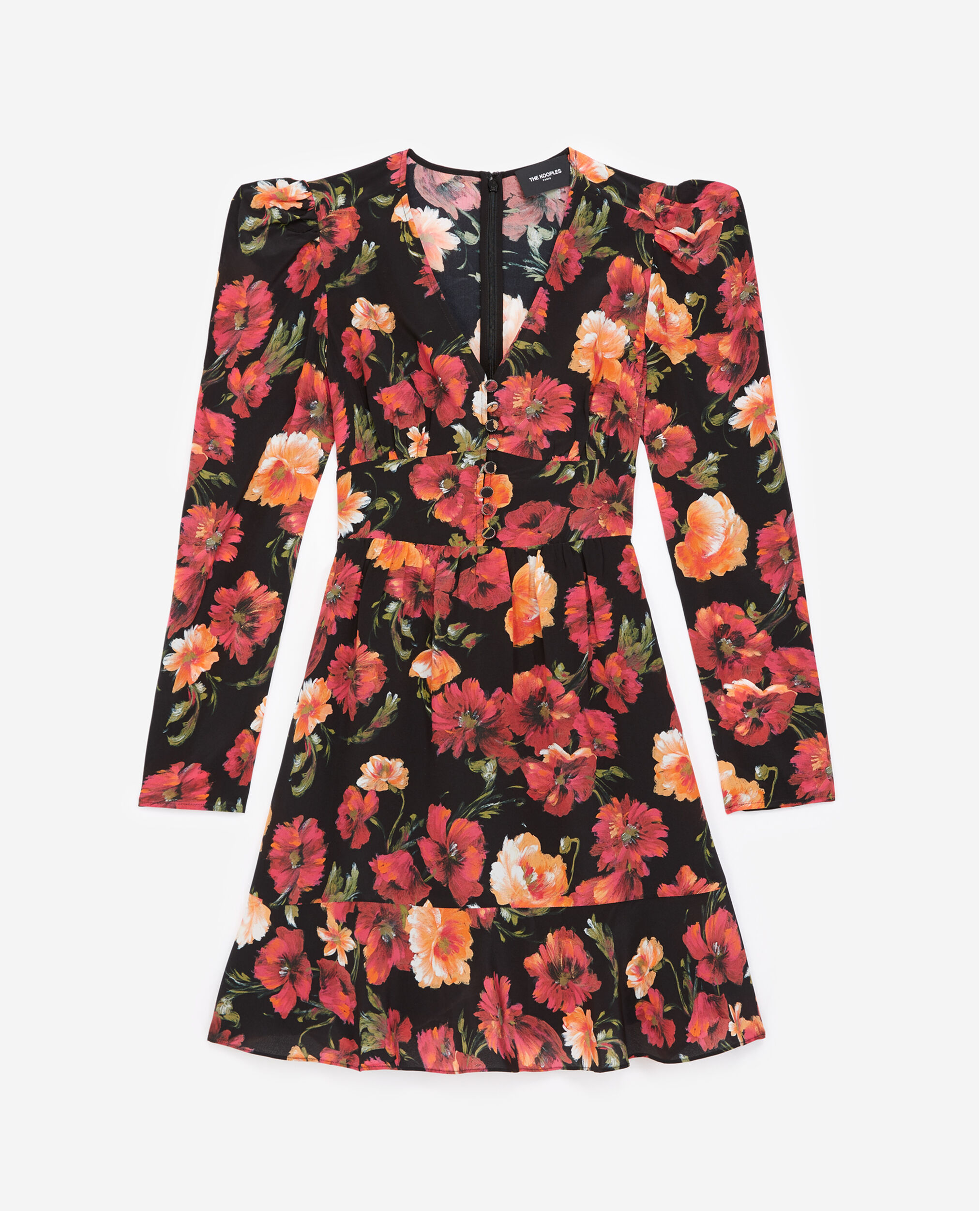 Short floral printed silk dress, MULTICOLOR, hi-res image number null