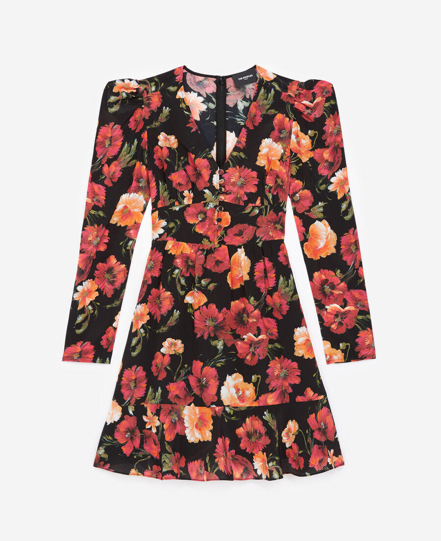 short floral printed silk dress