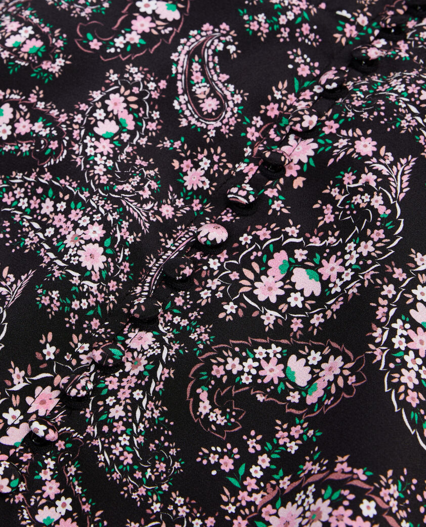 The Kooples FEMME BLACK / PINK robe courte imprimée avec boutonnage en soie