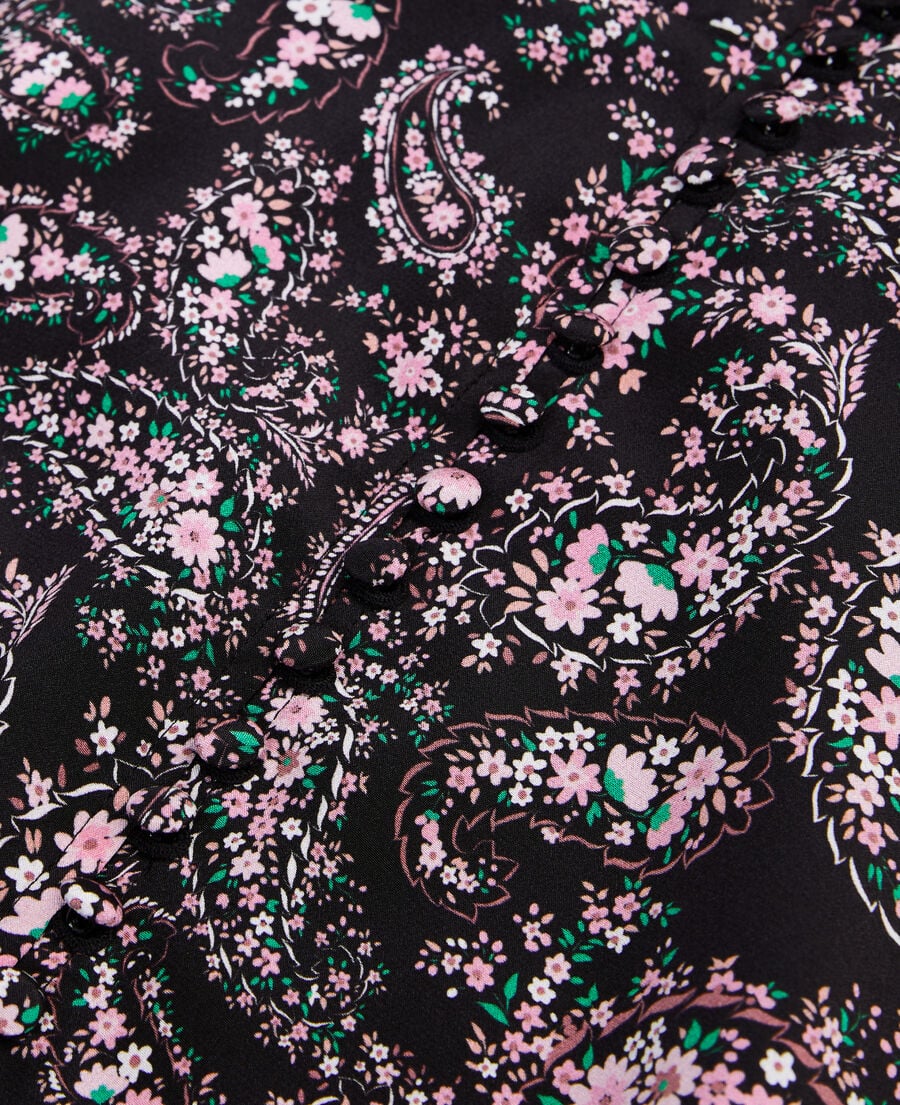 The Kooples FEMME BLACK / PINK robe courte imprimée avec boutonnage en soie