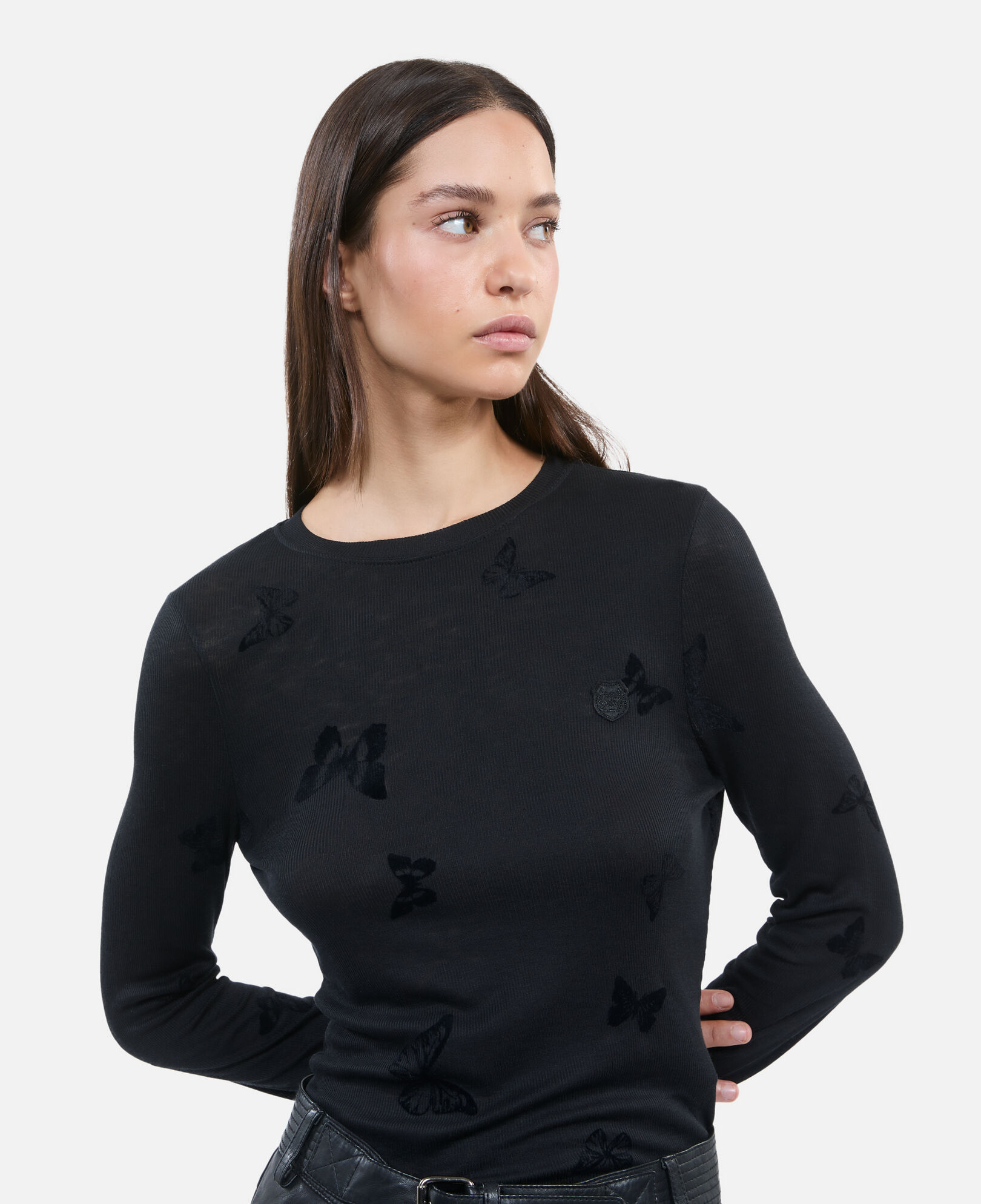 The Kooples WOMEN BLACK black long-sleeved t-shirt