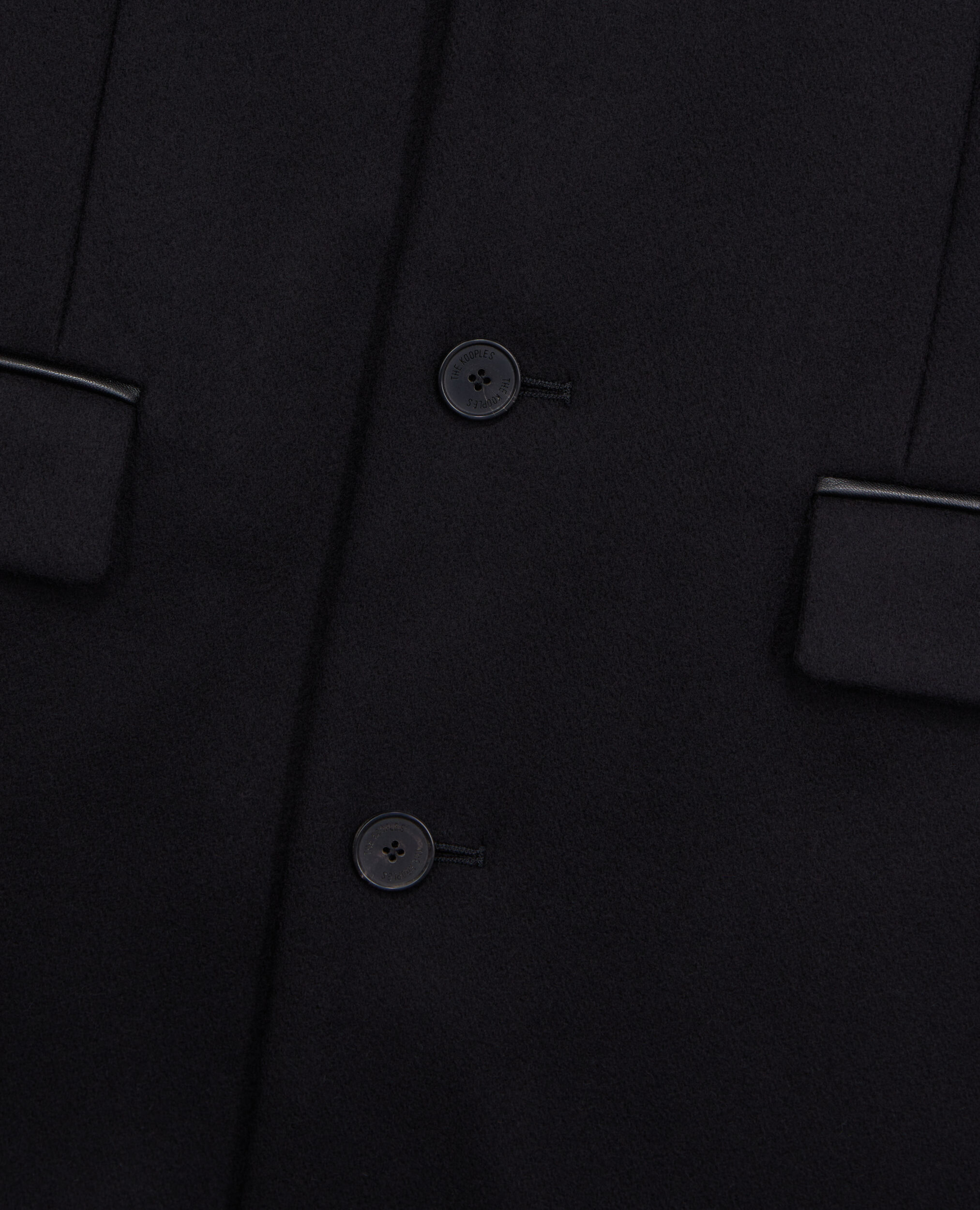 Long black coat in wool blend with leather details, BLACK, hi-res image number null