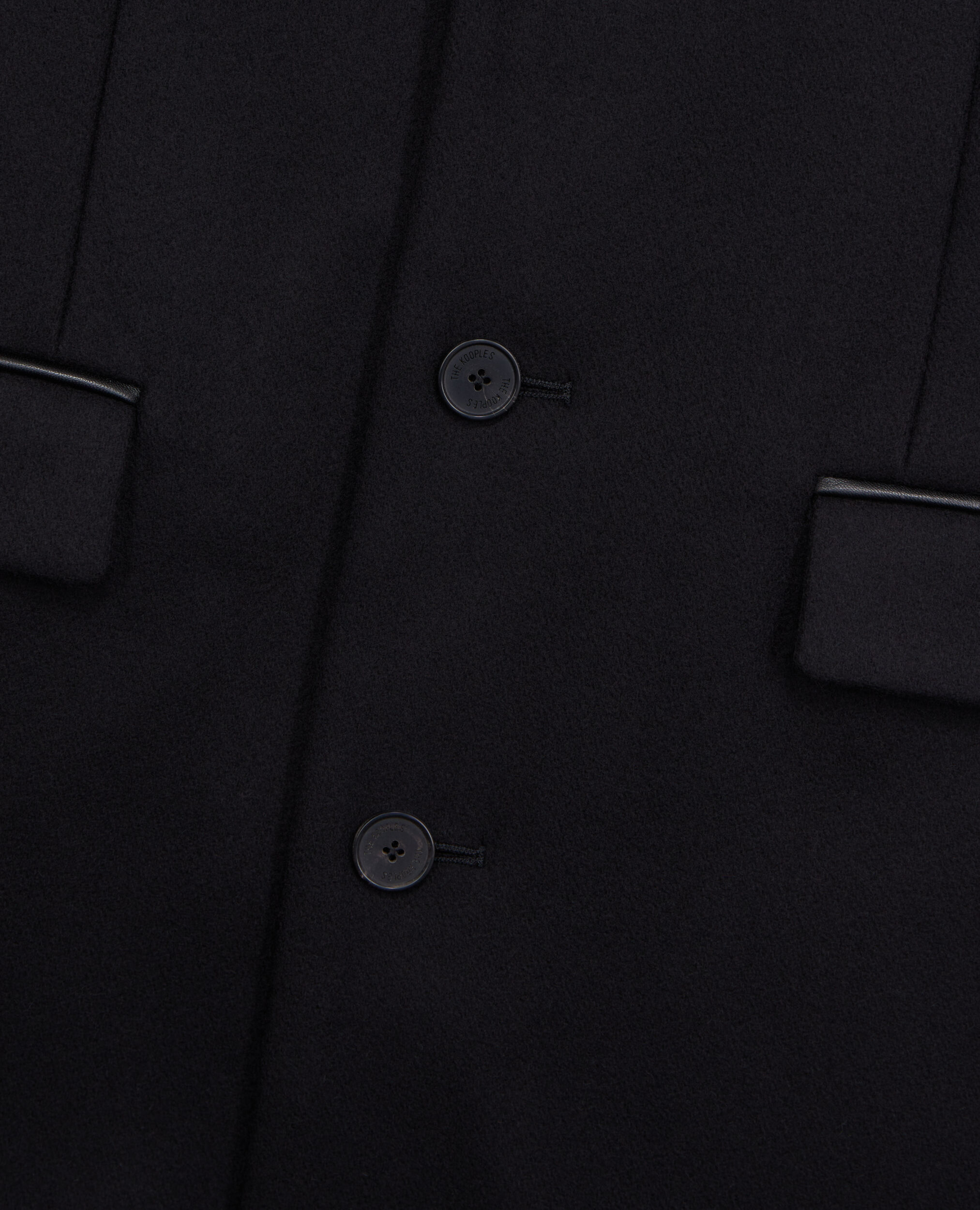 Manteau noir long en mélange de laine avec détails en cuir, BLACK, hi-res image number null