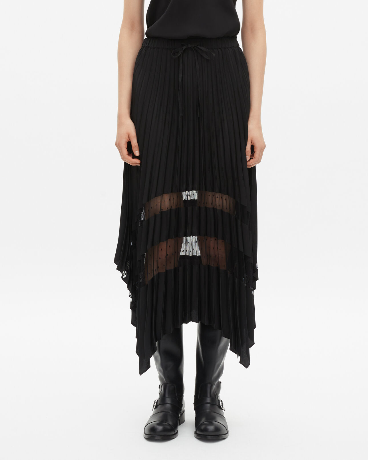 The Kooples FEMME BLACK jupe longue plissée noire