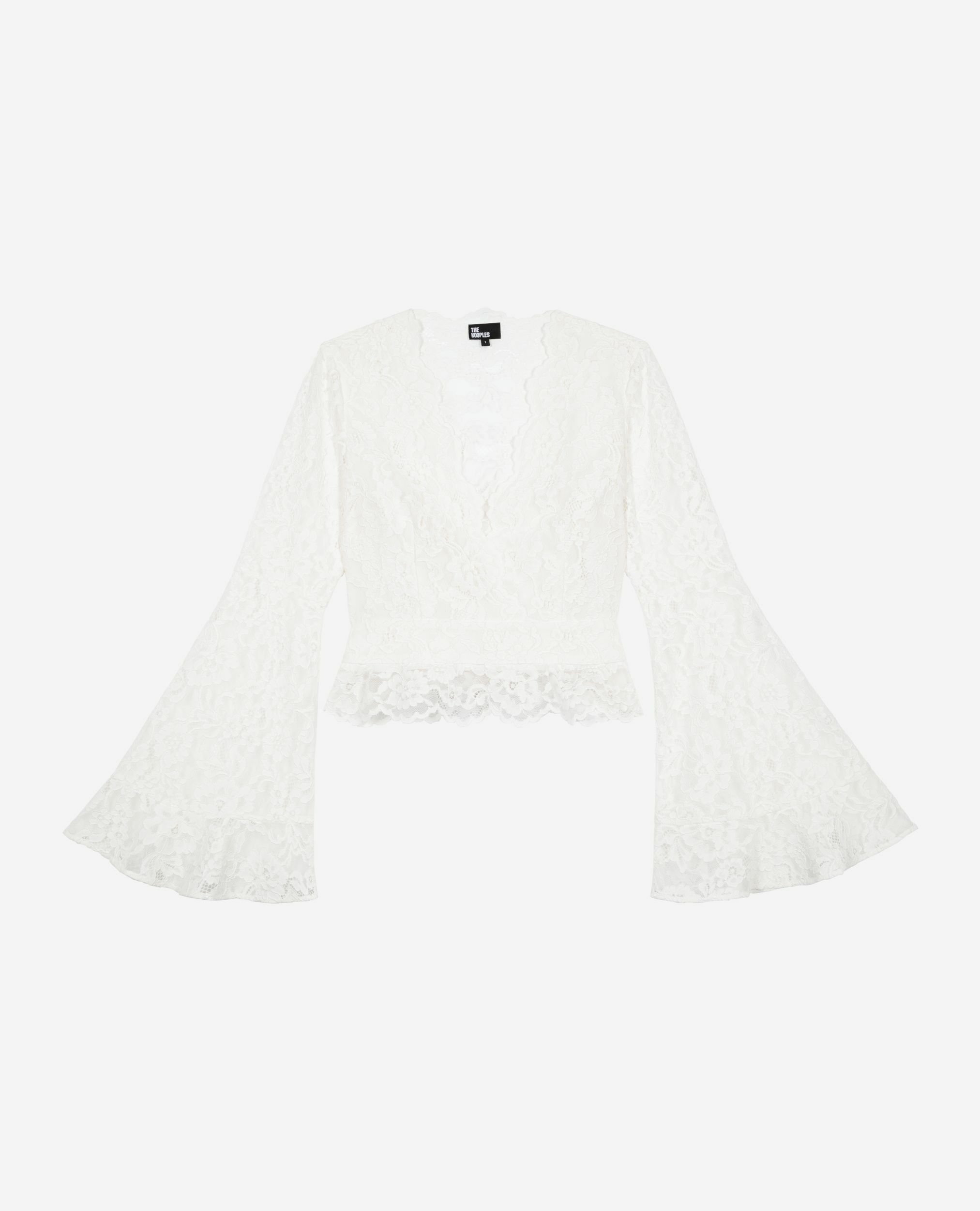 White lace flared sleeve top, ECRU, hi-res image number null