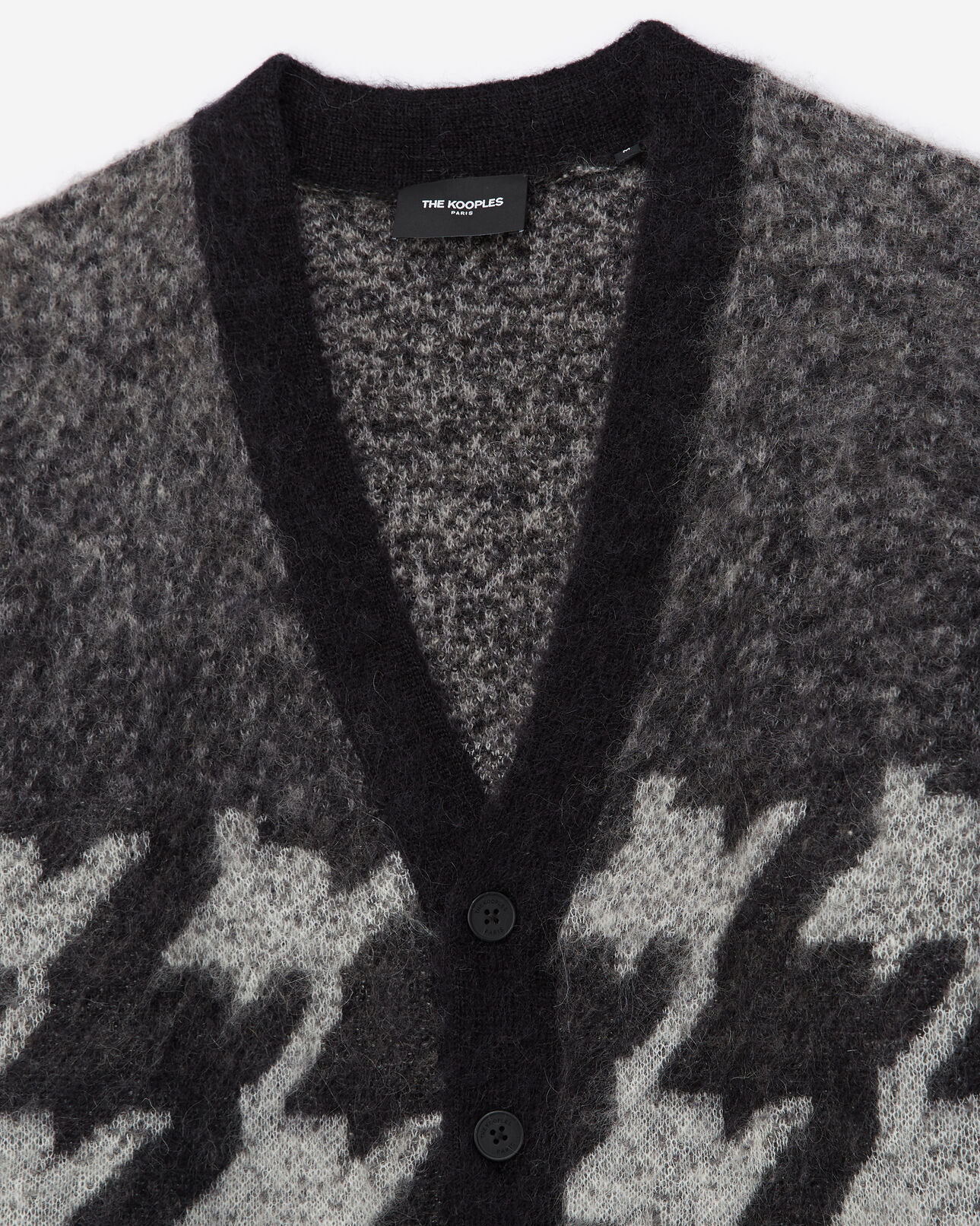 The Kooples HOMME DARK GREY MELANGE / BLACK cardigan mohair noir motif pied-de-poule