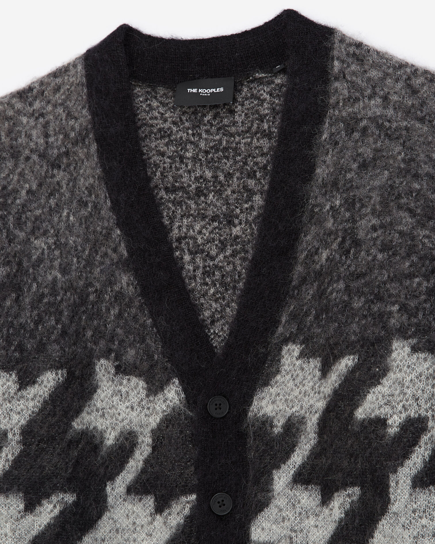 Cardigan mohair noir motif pied-de-poule, DARK GREY MELANGE / BLACK, hi-res image number null
