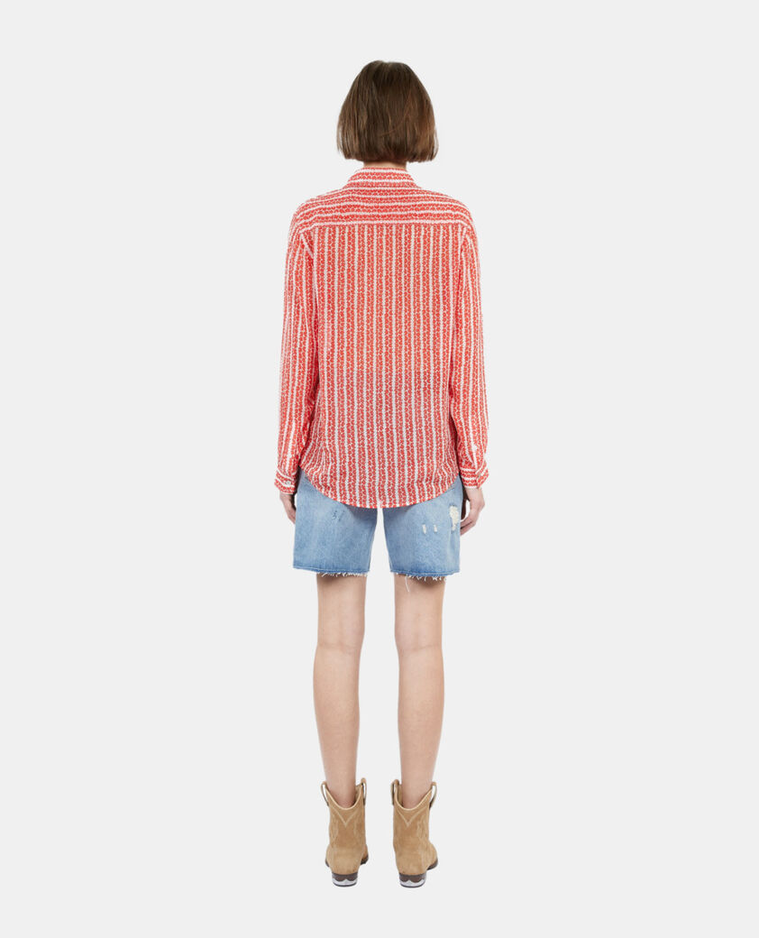 The Kooples FEMME RED WHITE chemise fleurie à rayures rouge et blanche