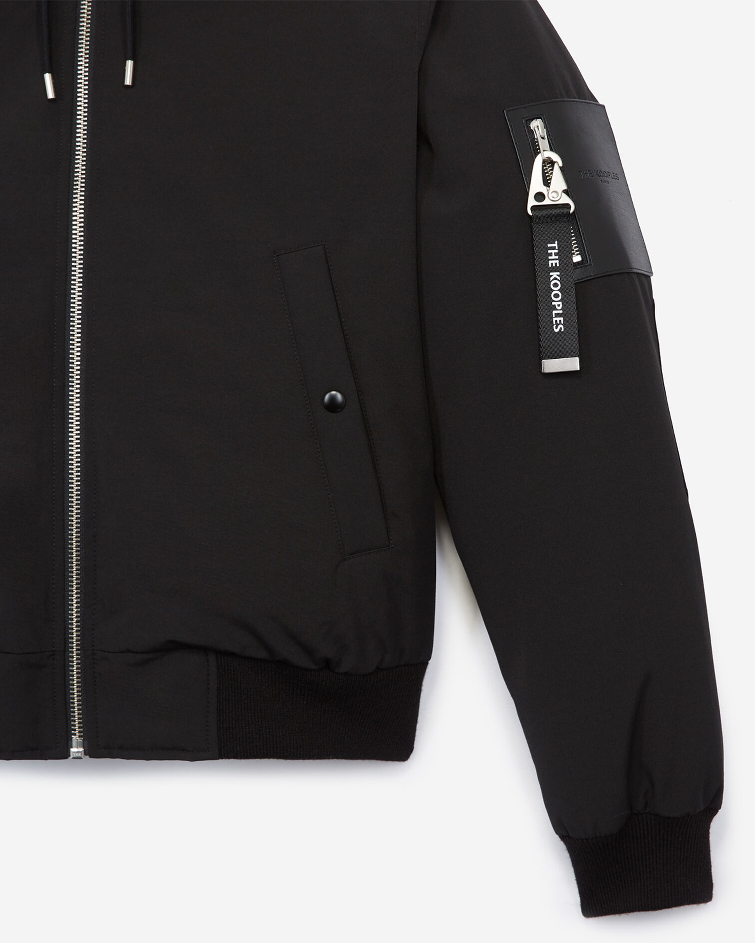 Cropped black nylon down jacket with hood, BLACK, hi-res image number null