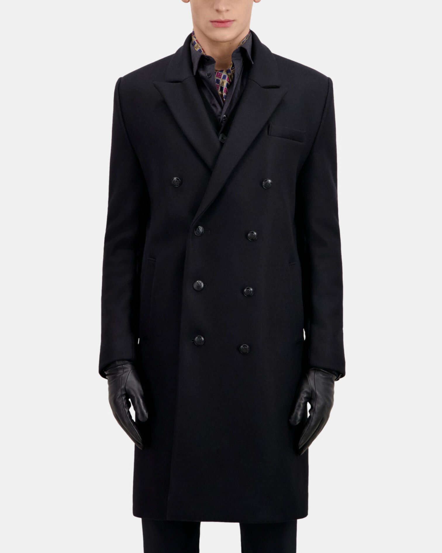 Manteau noir long en laine, BLACK, hi-res image number null