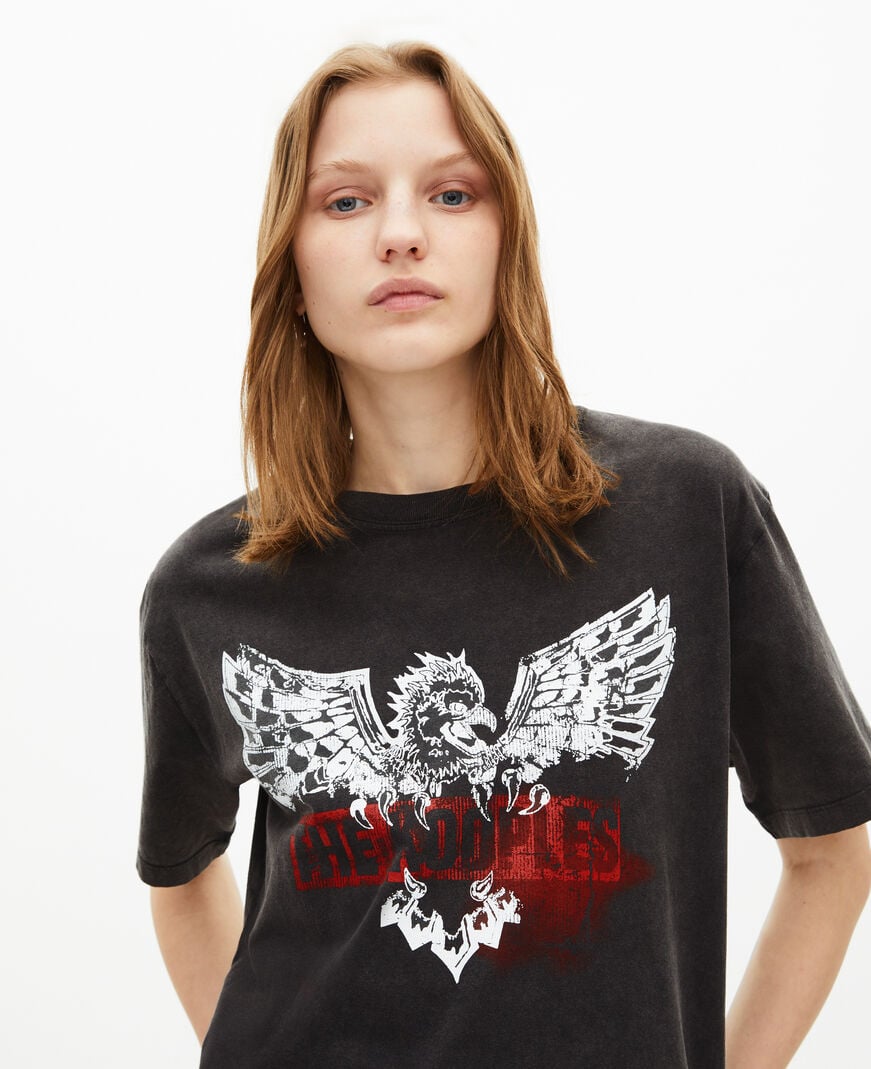 The Kooples WOMEN BLACK WASHED t-shirt with faded black screen print