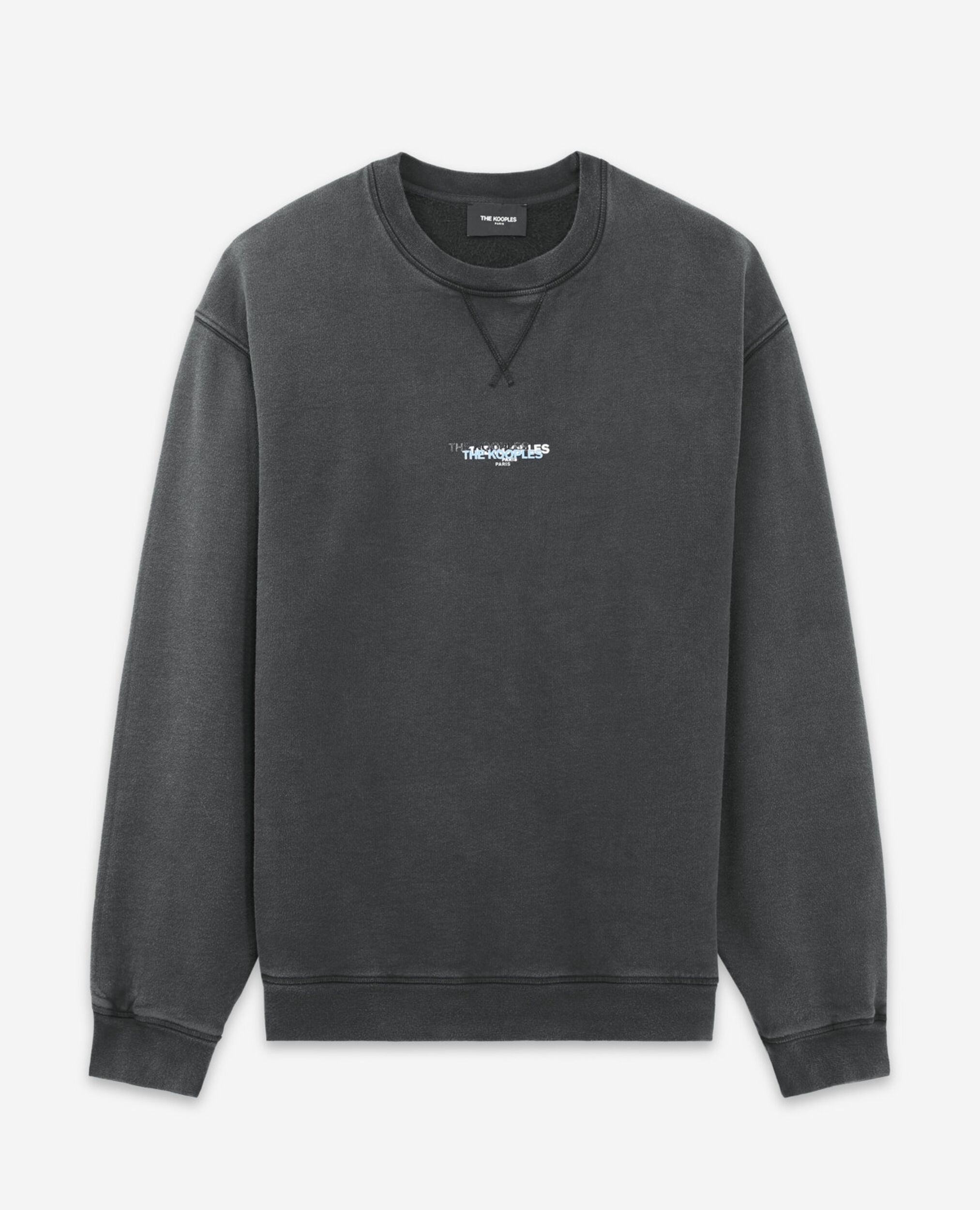 Black printed triple logo cotton sweatshirt, BLACK WASHED, hi-res image number null