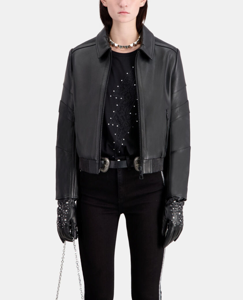 The Kooples FEMME BLACK blouson biker en cuir noir