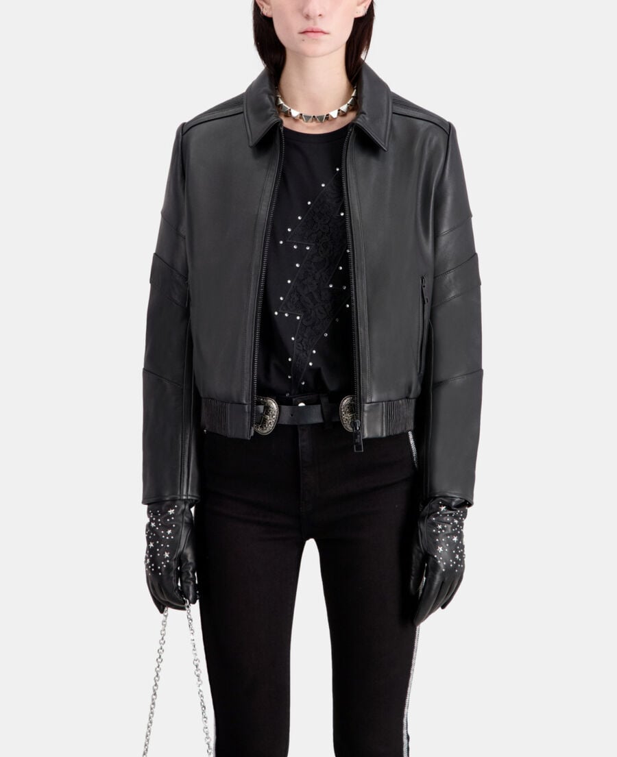 The Kooples MUJER BLACK chaqueta biker piel negra