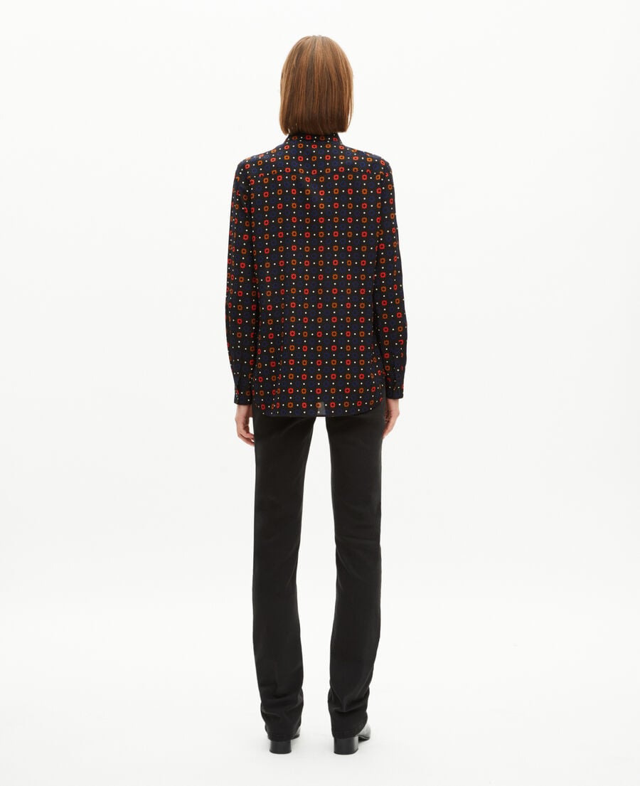 The Kooples FEMME BLACK MELANGE chemise imprim&eacute;e pois et fleurs en soie m&eacute;lang&eacute;e noire