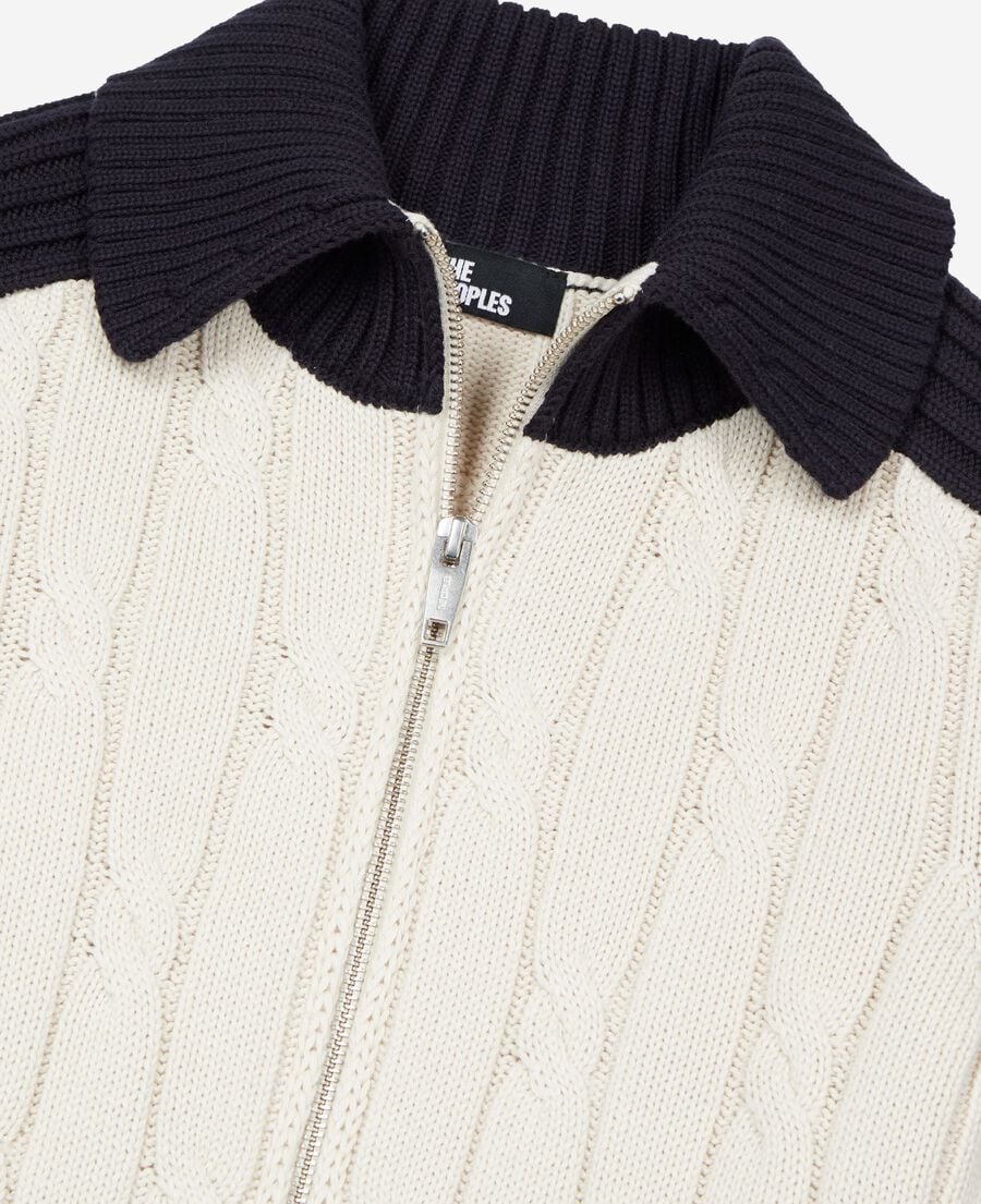 The Kooples FEMME ECRU NAVY cardigan en coton &eacute;cru