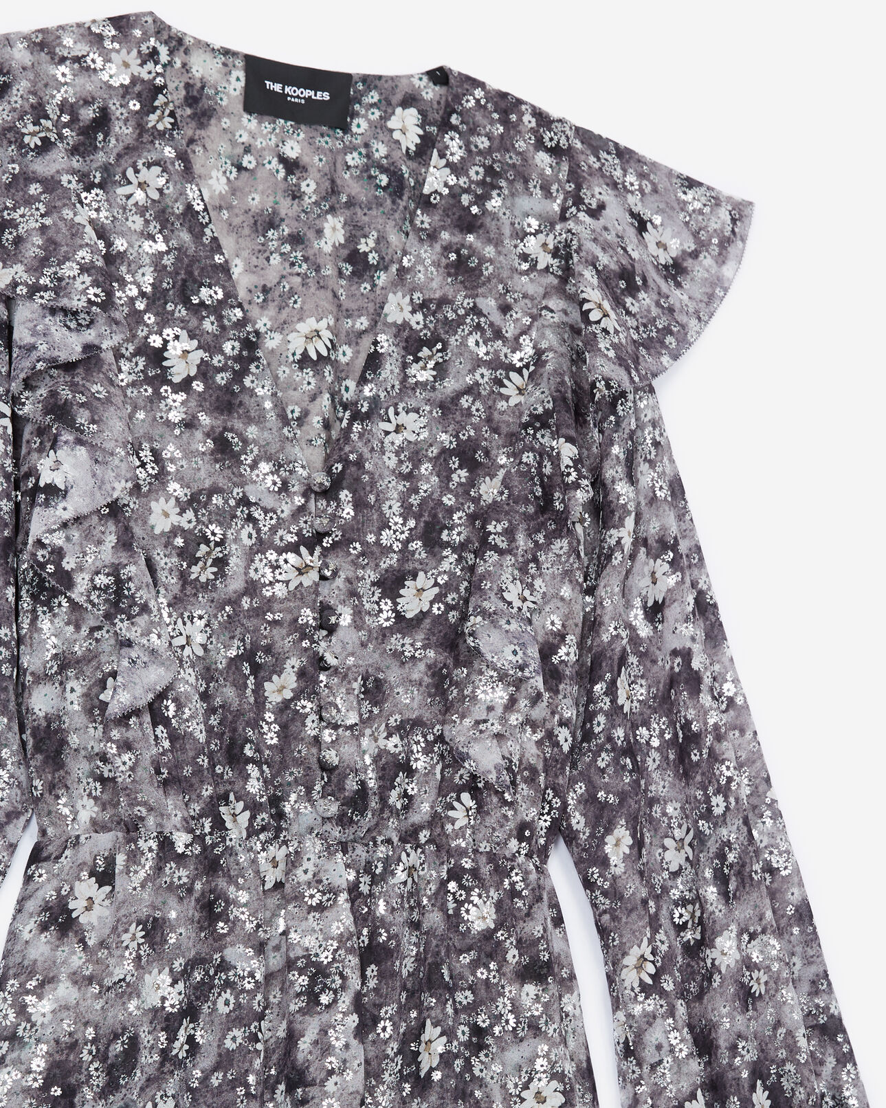The Kooples MUJER BLACK-ECRU vestido largo negro estampado floral