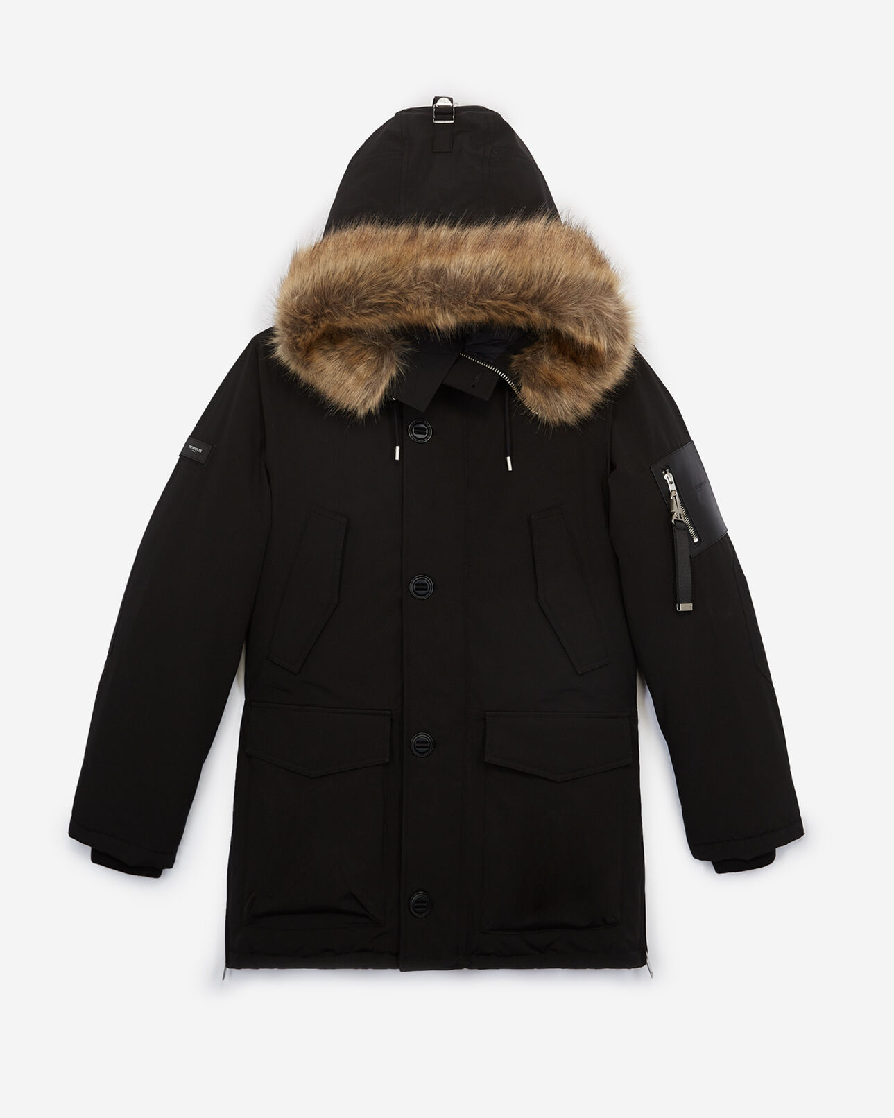 The Kooples MEN BLACK long black polyester parka with hood