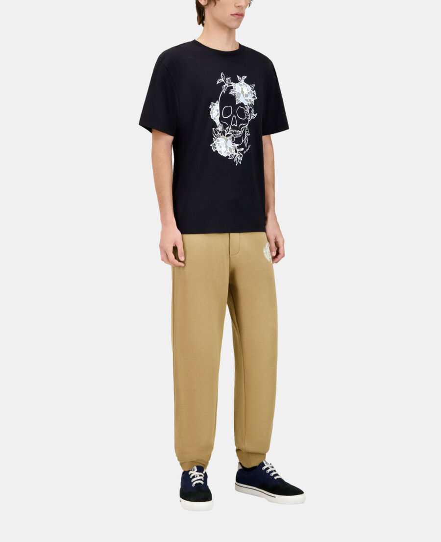 The Kooples H BLACK WASHED men's black t-shirt with flower skull serigraphy